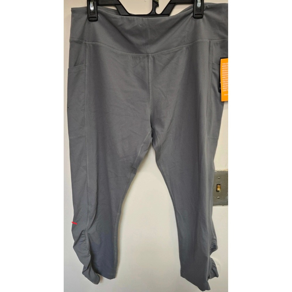 Avia Womens Ruched Capri Legging Black Lapis XXL Side Pockets UV Protection New